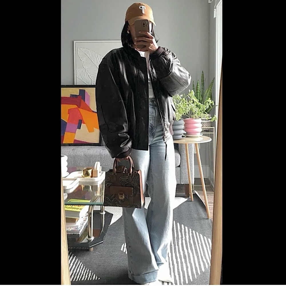 SOLD -FACCONABLE - Vintage Lambskin Leather Bomber/Flight - Jacket/Coat